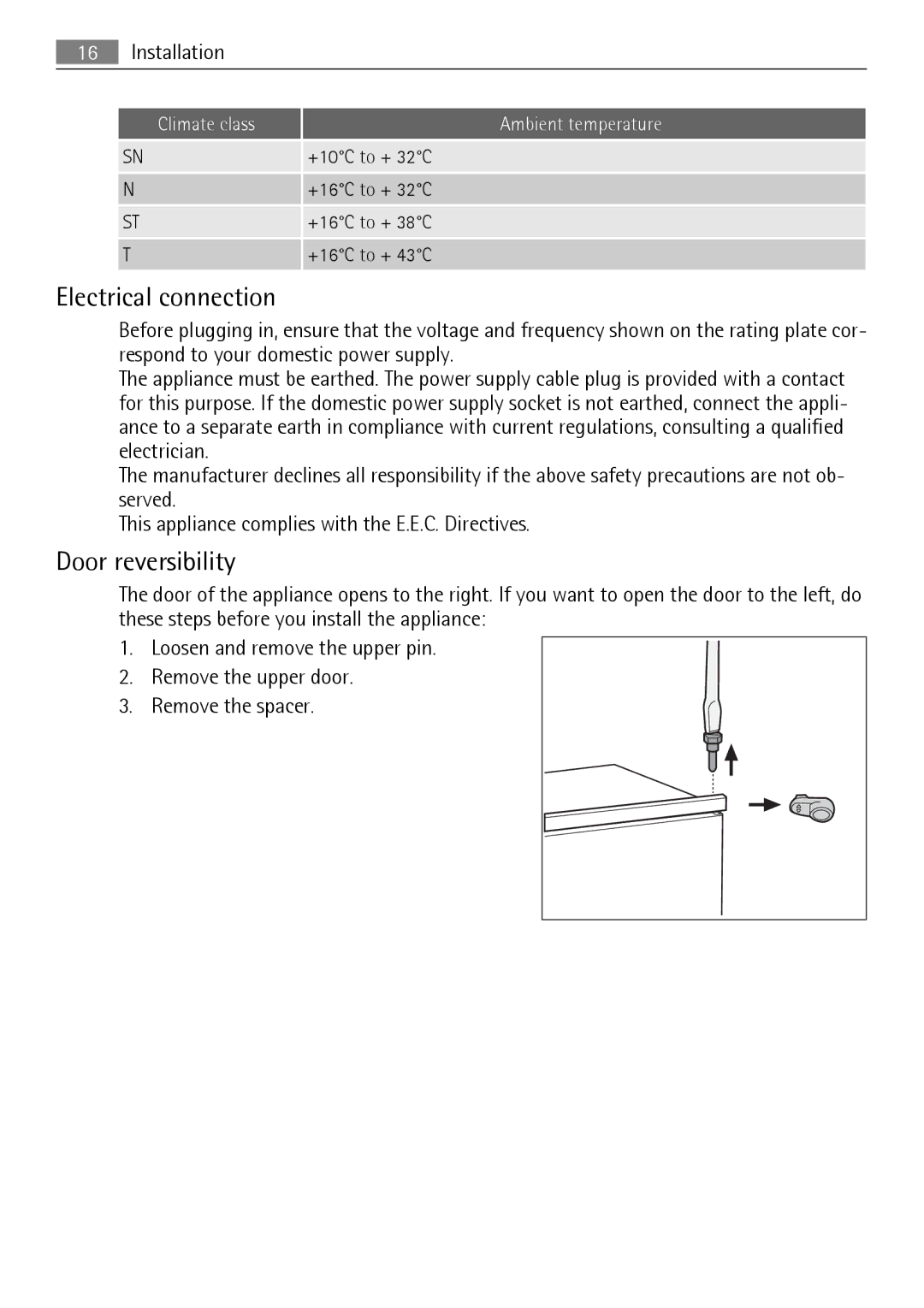 AEG SCS51400S0 user manual Electrical connection, Door reversibility 