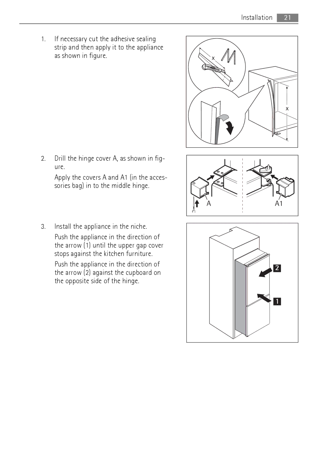 AEG SCT71900S0 user manual Install the appliance in the niche 