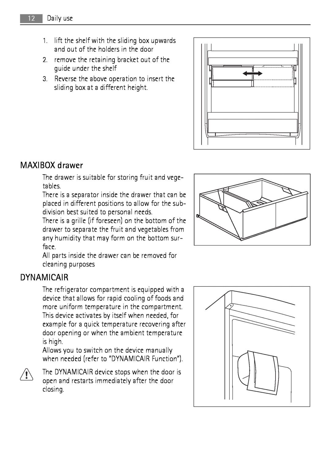 AEG SCT71900S0 user manual MAXIBOX drawer, Dynamicair 