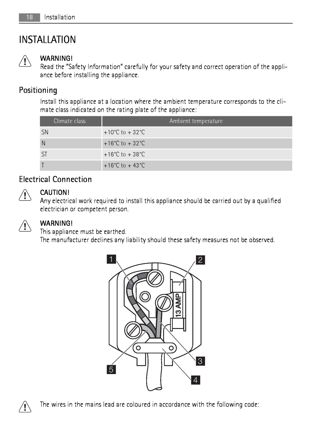 AEG SCT71900S0 user manual Installation, Positioning, Electrical Connection 