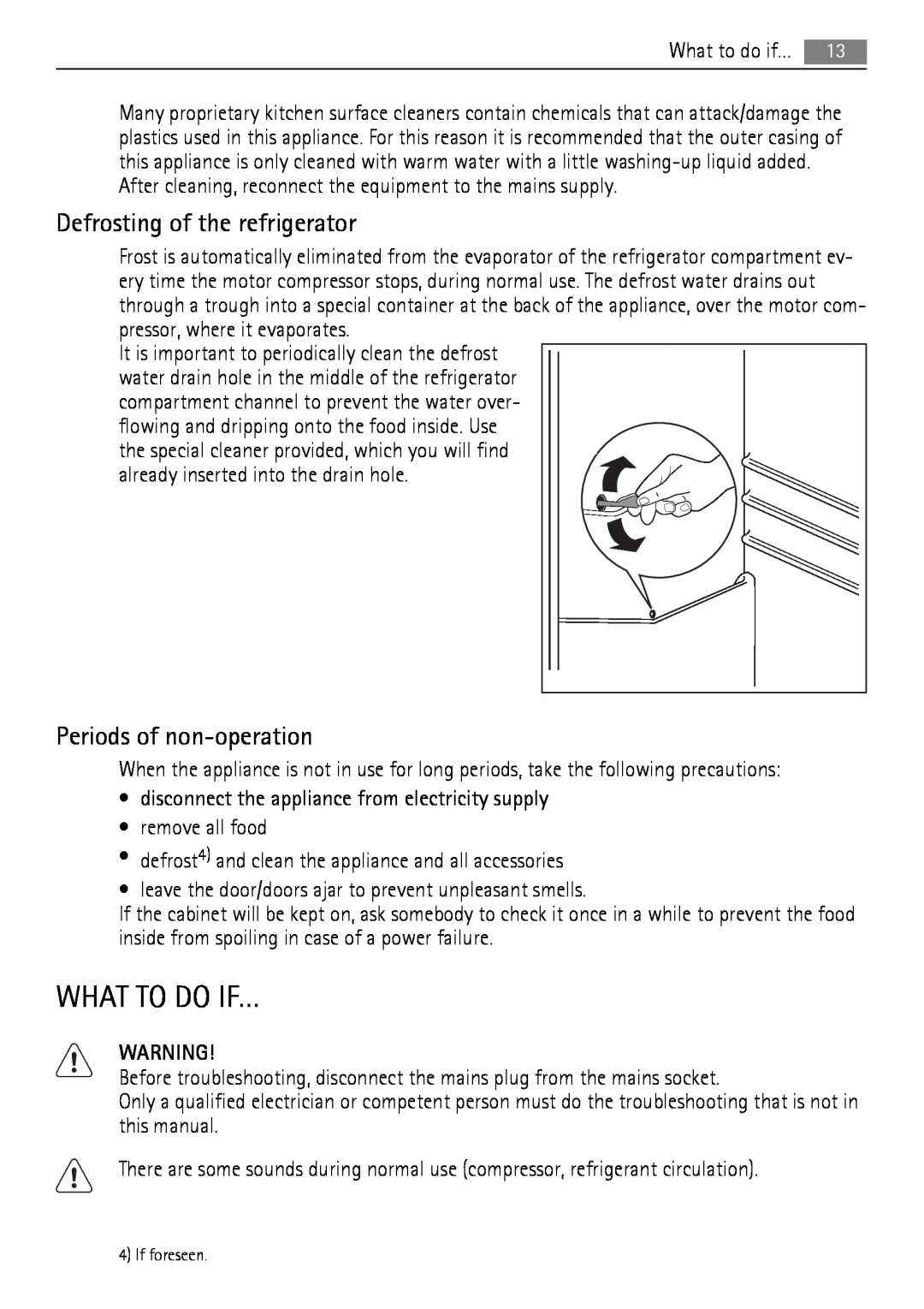 AEG SKD71800F0 user manual What To Do If…, Defrosting of the refrigerator, Periods of non-operation 