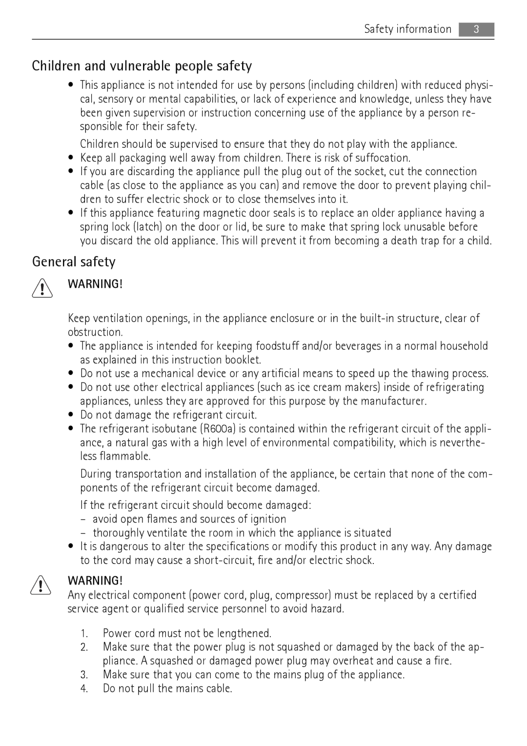 AEG SU96040-6I user manual Children and vulnerable people safety, General safety 