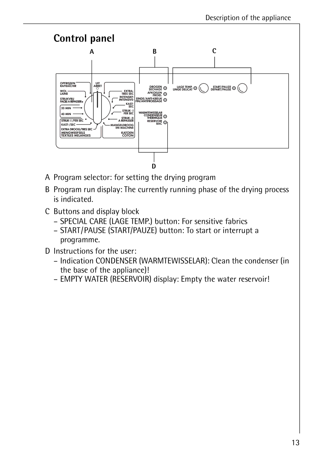 AEG T 520 operating instructions Control panel 