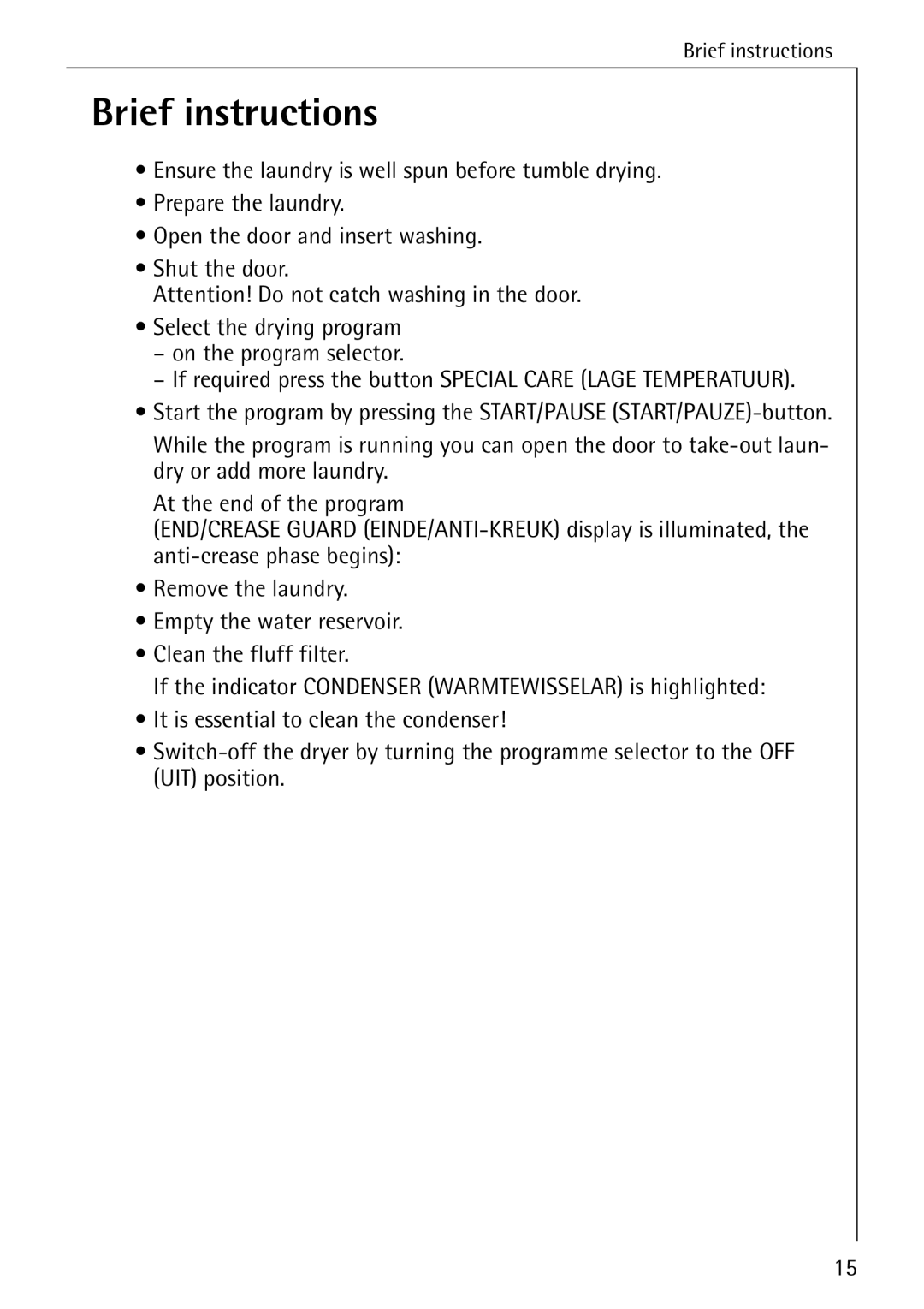 AEG T 520 operating instructions Brief instructions 