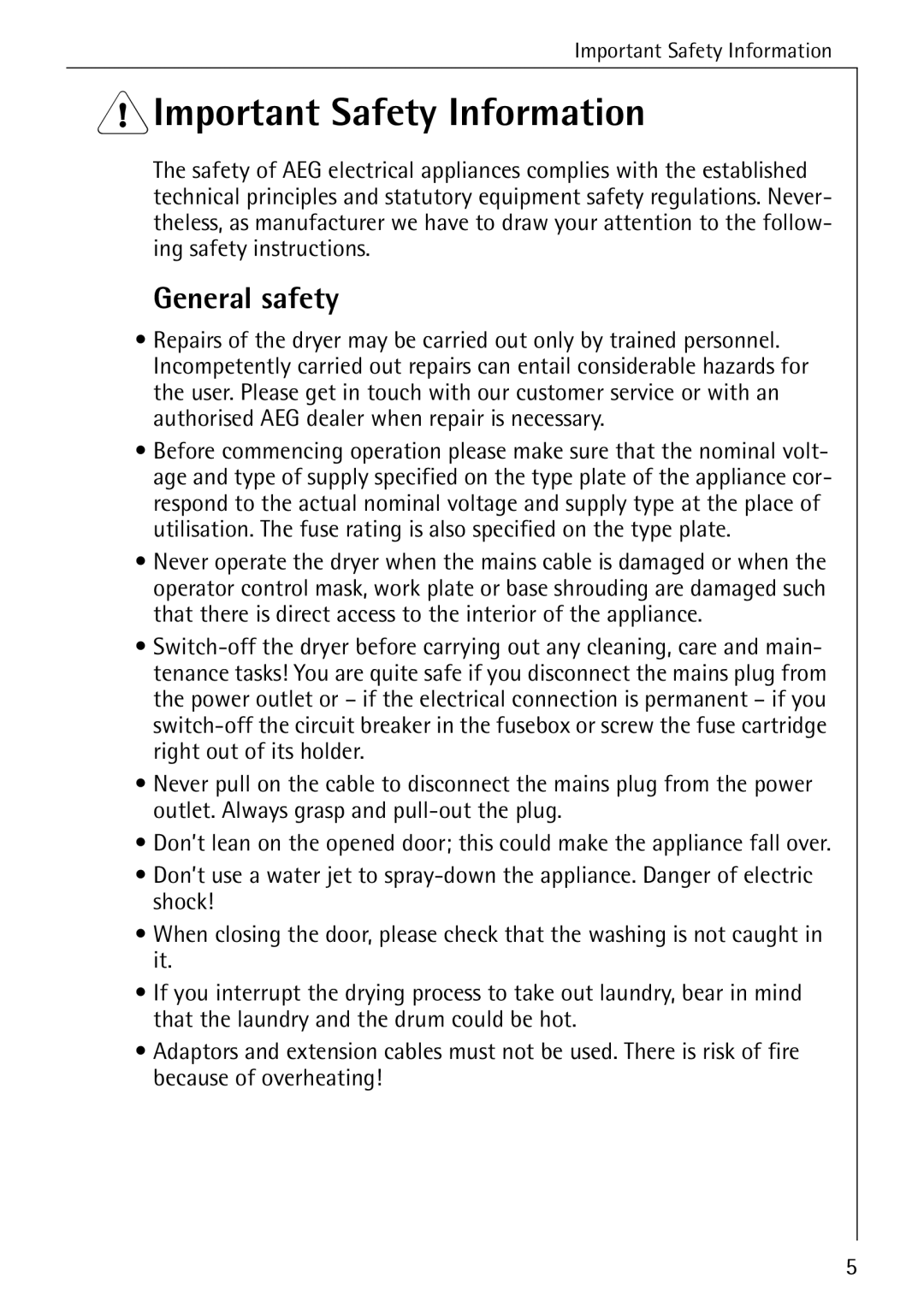 AEG T 520 operating instructions 1Important Safety Information, General safety 