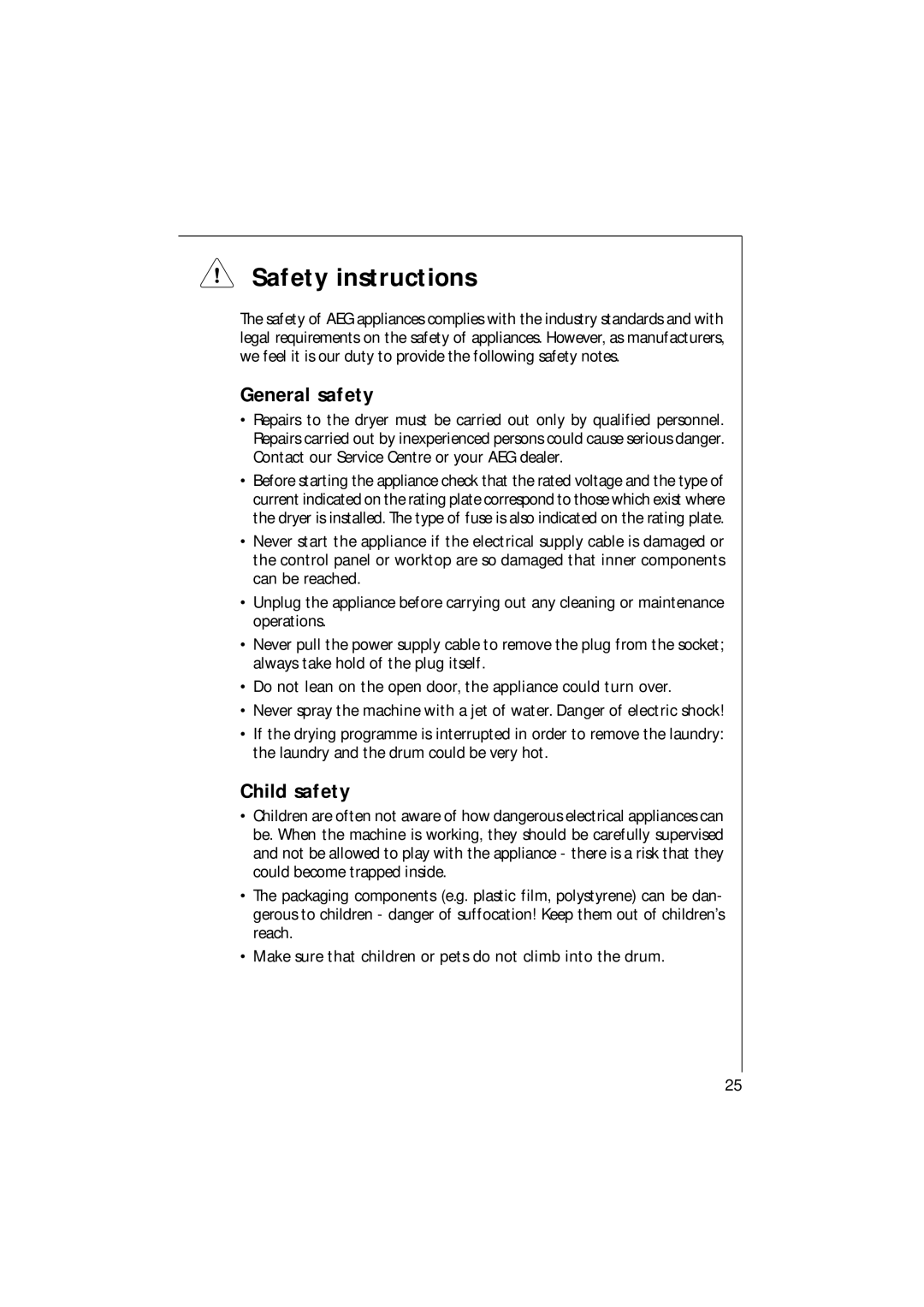 AEG T3 operating instructions Safety instructions, General safety, Child safety 