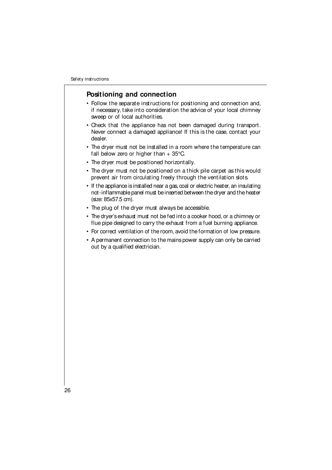 AEG T3 operating instructions Positioning and connection 