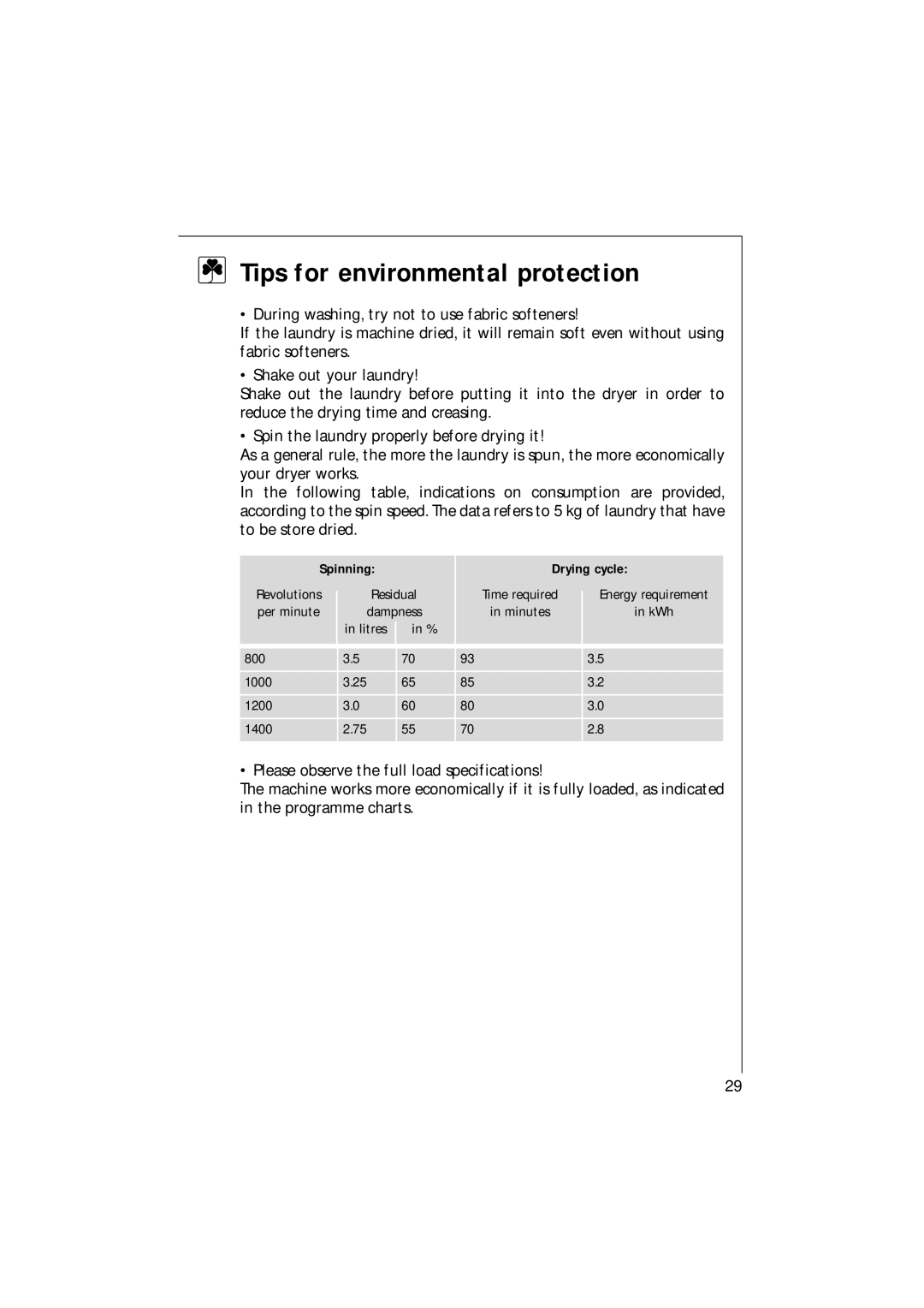 AEG T3 operating instructions Tips for environmental protection, Spinning 