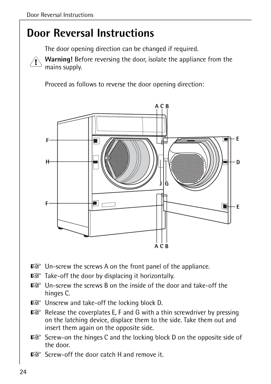 AEG T30 operating instructions Door Reversal Instructions 