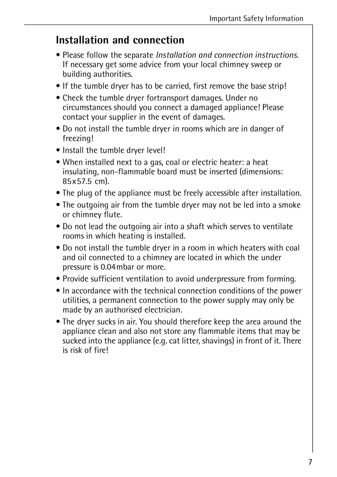 AEG T30 operating instructions Installation and connection 