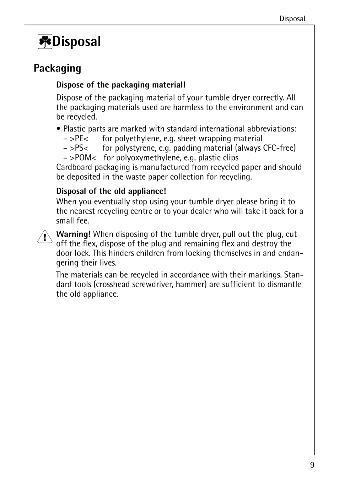 AEG T300 operating instructions 2Disposal, Packaging 