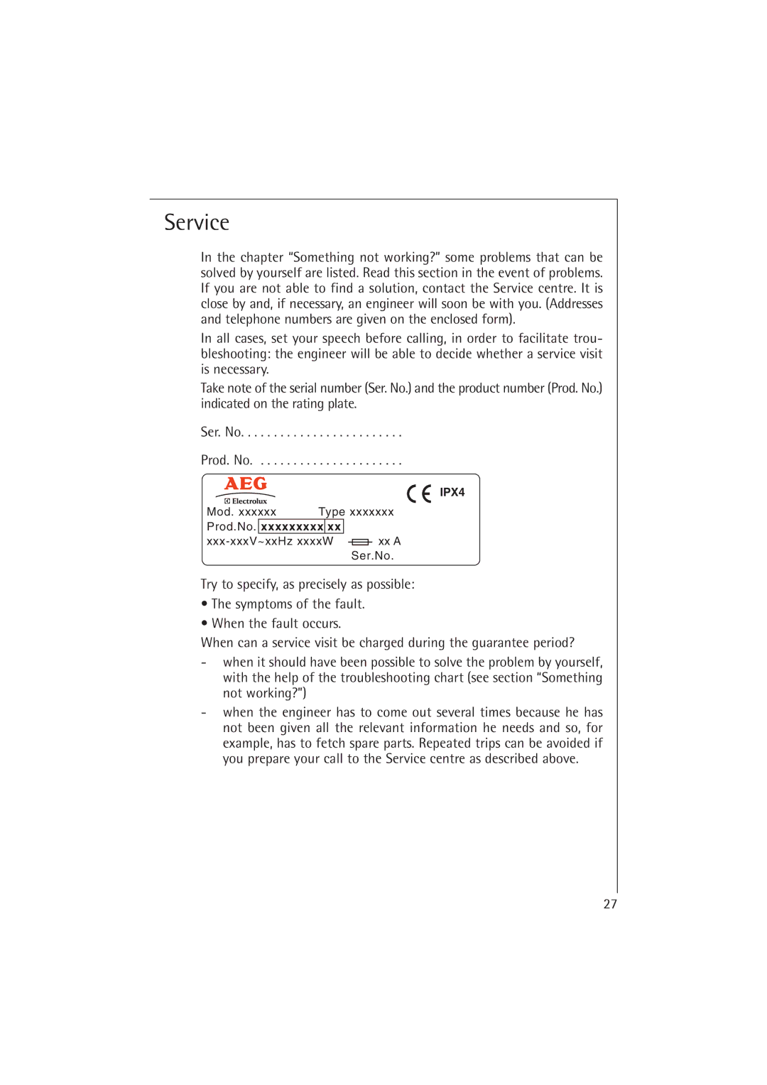 AEG T37400 operating instructions Service 