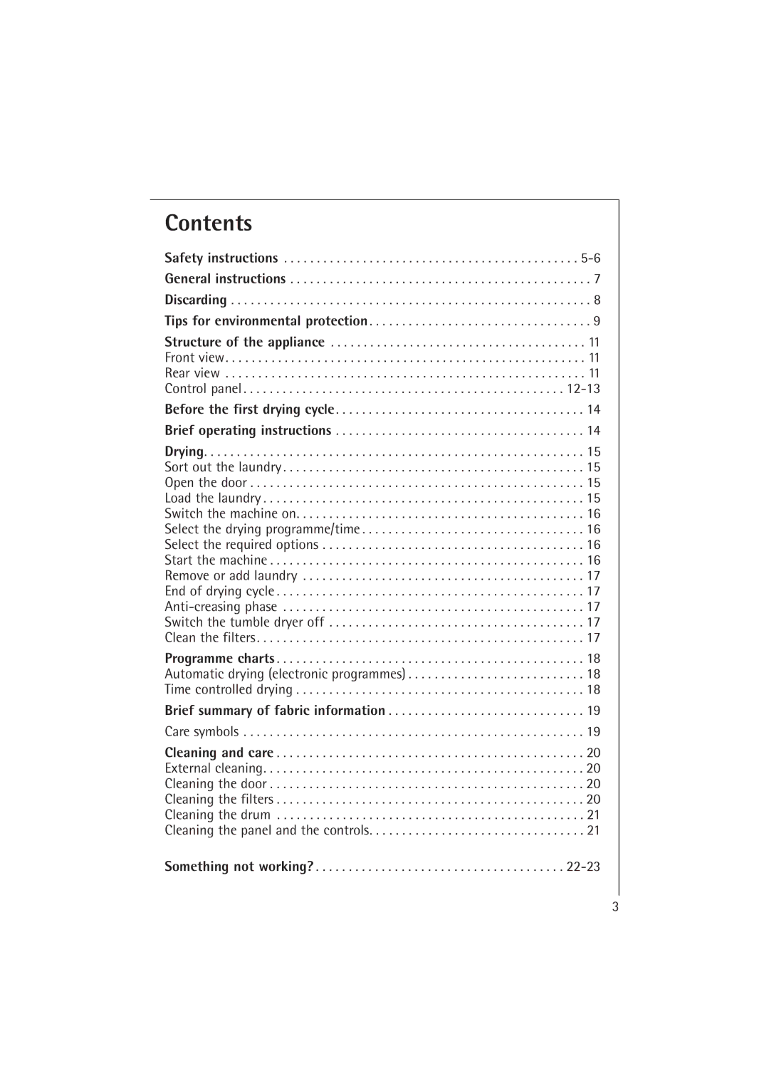 AEG T37400 operating instructions Contents 