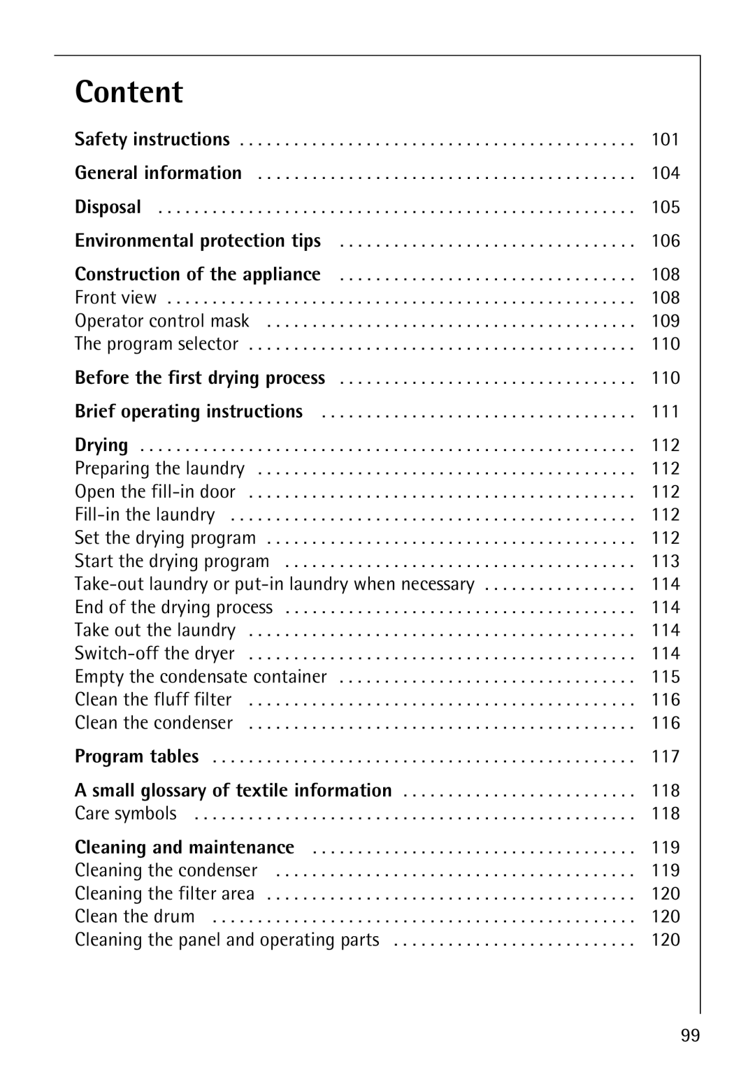 AEG T500 operating instructions Content 