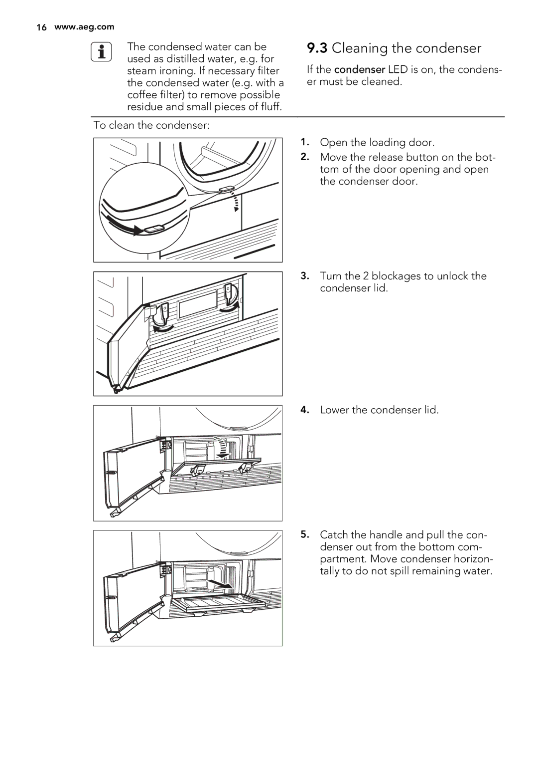 AEG T76280AC user manual Cleaning the condenser 