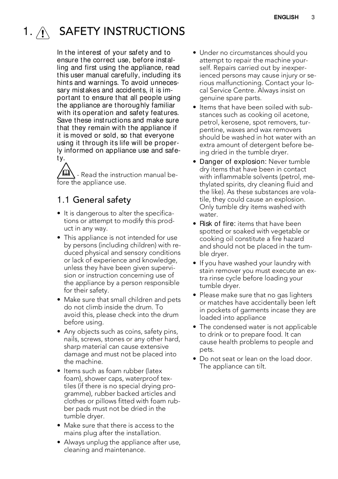 AEG T76280AC user manual Safety Instructions, General safety 