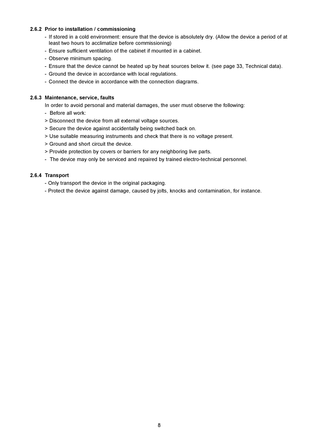 AEG Thyro-S H1 manual Prior to installation / commissioning, Maintenance, service, faults, Transport 