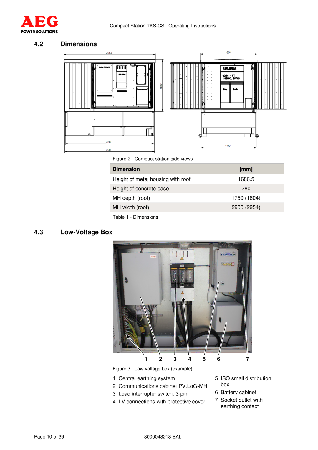 AEG TKS-CS operating instructions Dimensions, Low-Voltage Box 