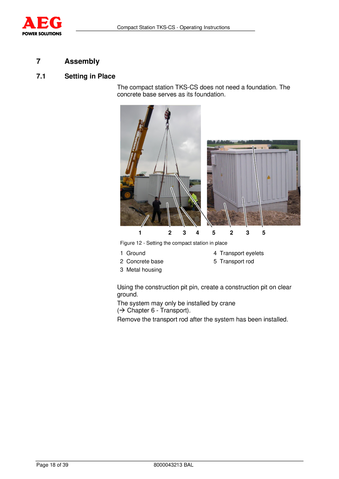 AEG TKS-CS operating instructions Assembly, Setting in Place 