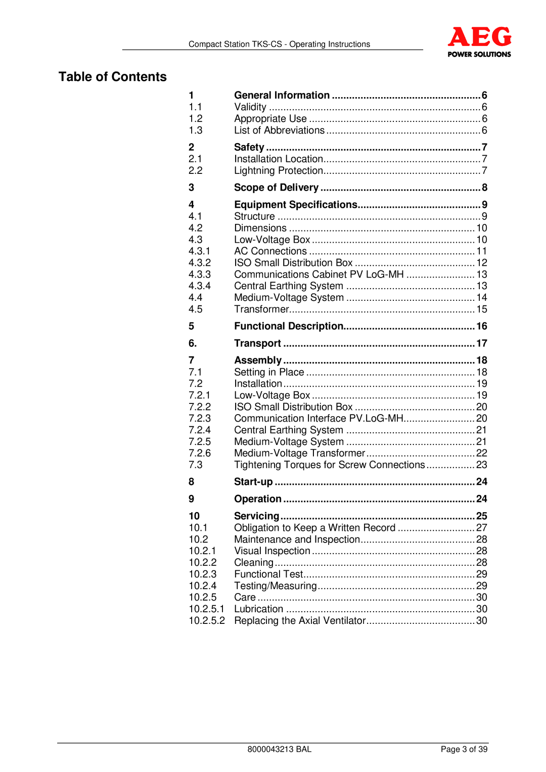 AEG TKS-CS operating instructions Table of Contents 