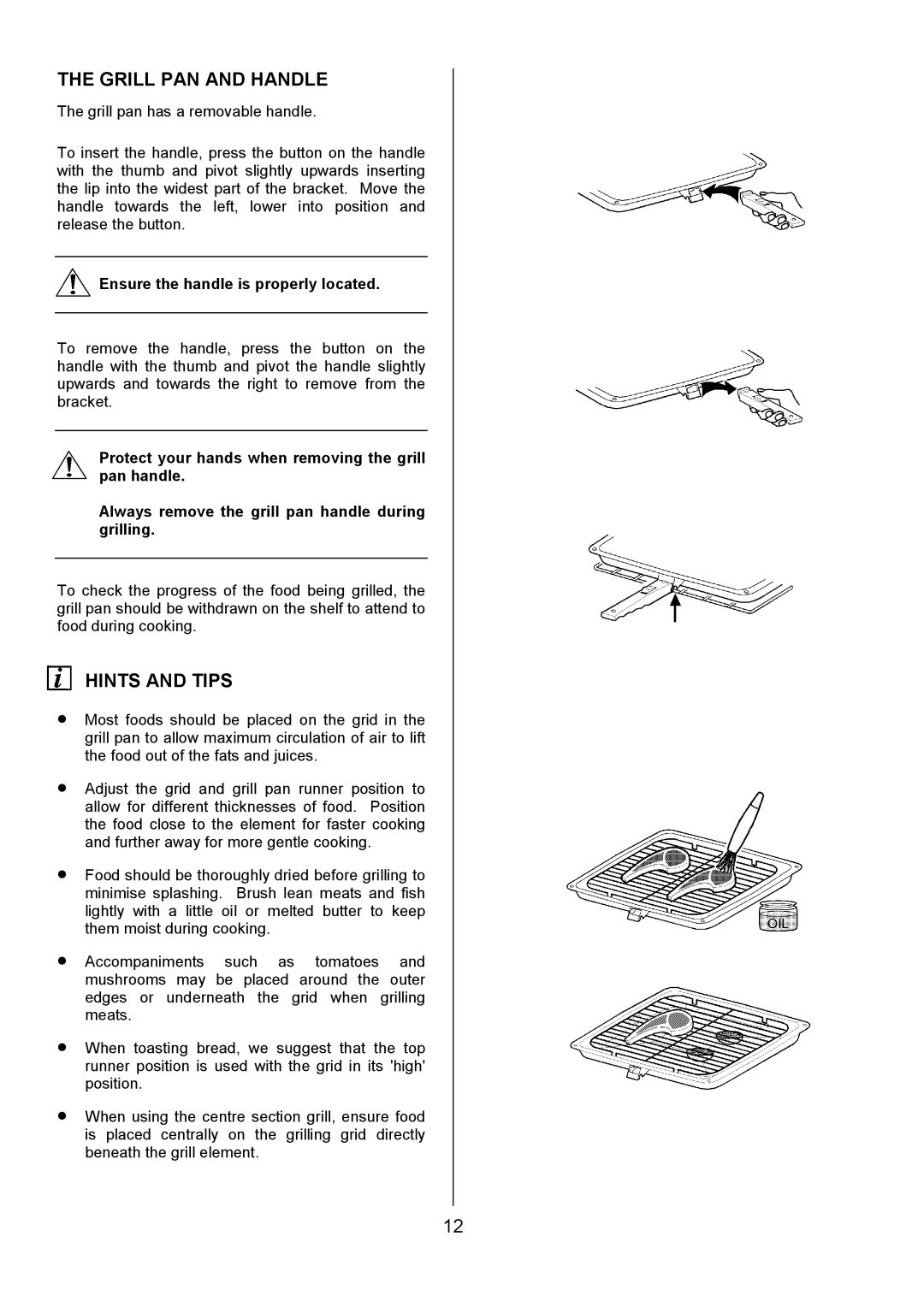 AEG U3100-4 manual Grill PAN and Handle, Hints and Tips 