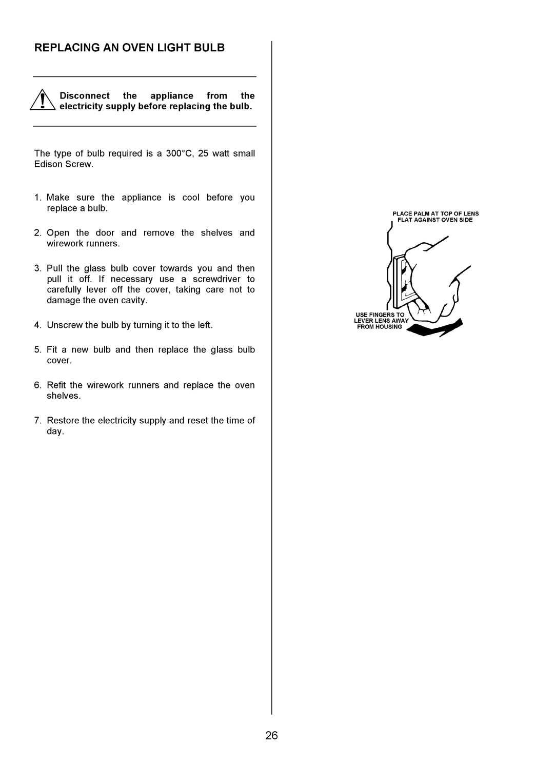 AEG U3100-4 manual Replacing AN Oven Light Bulb 