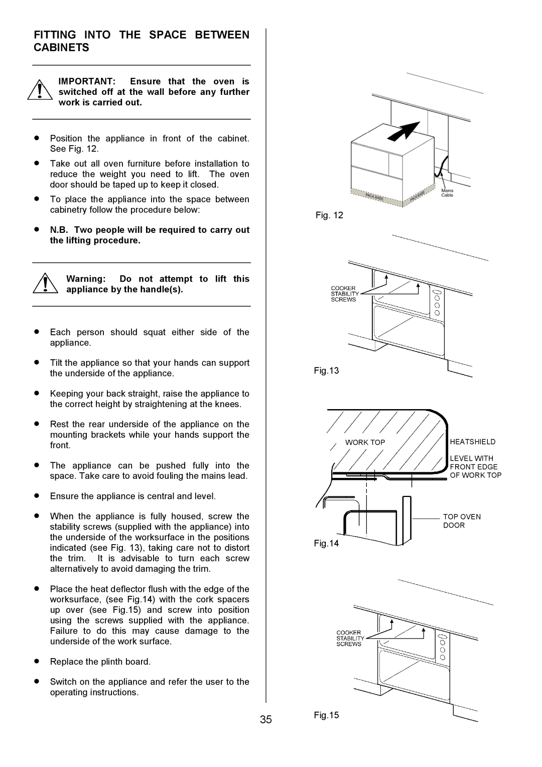 AEG U3100-4 manual Fitting Into the Space Between Cabinets 