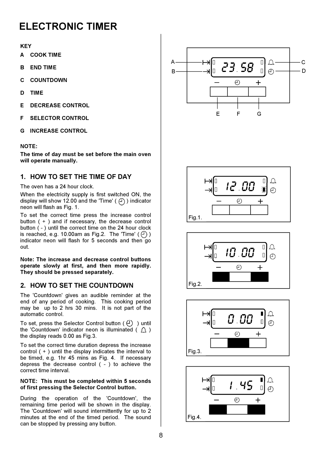 AEG U3100-4 manual Electronic Timer, HOW to SET the Time of DAY, HOW to SET the Countdown 