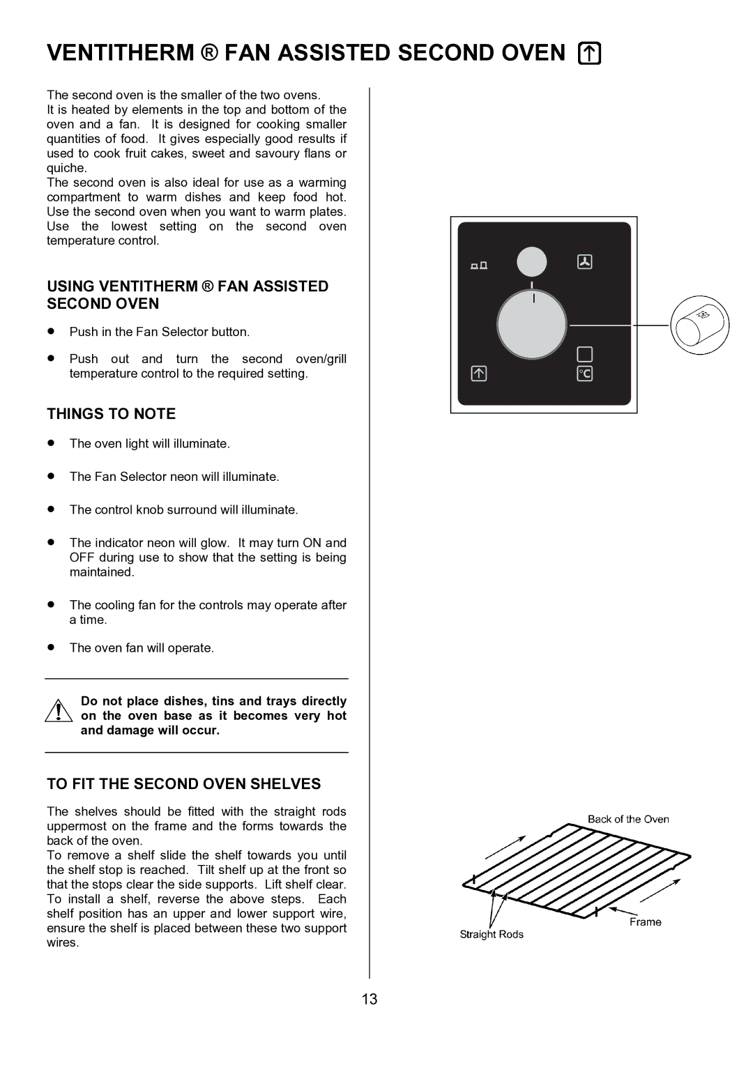 AEG 311704300, U7101-4 manual Using Ventitherm FAN Assisted Second Oven, To FIT the Second Oven Shelves 