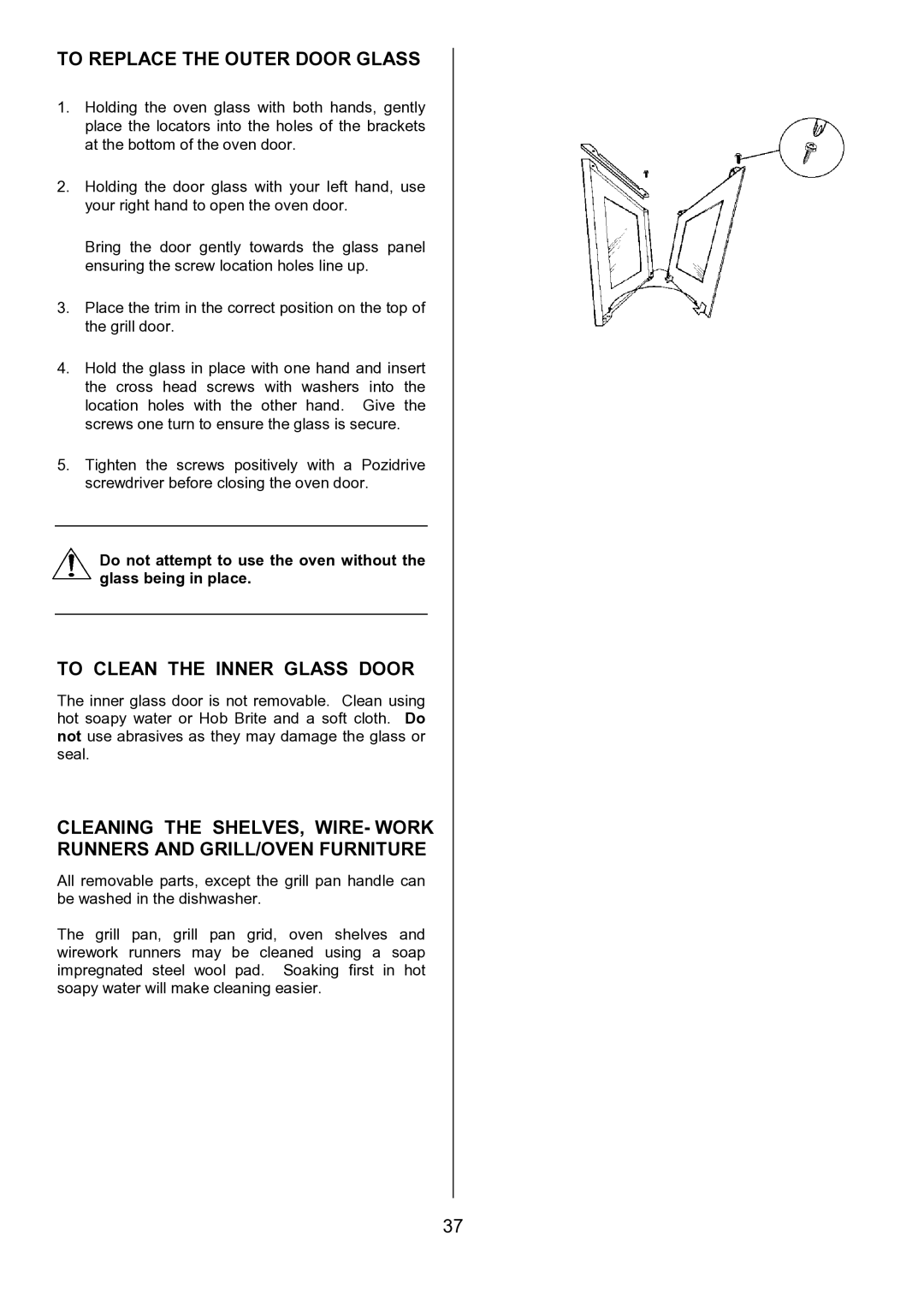 AEG 311704300, U7101-4 manual To Replace the Outer Door Glass, To Clean the Inner Glass Door 