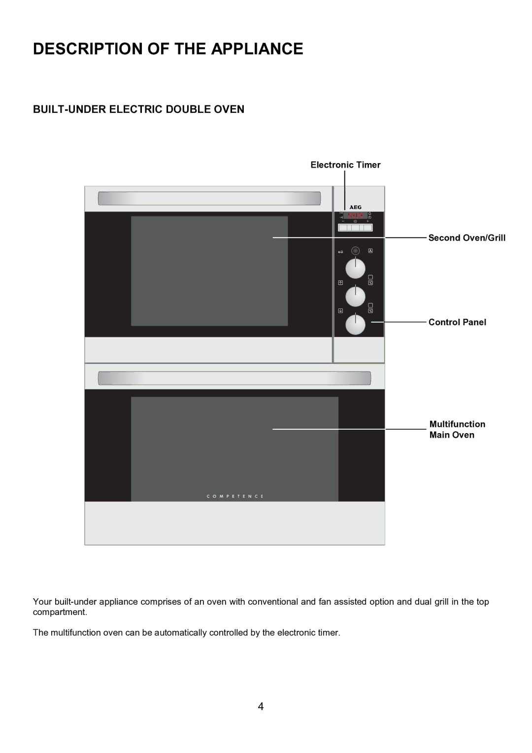 AEG U7101-4, 311704300 manual Description of the Appliance, BUILT-UNDER Electric Double Oven 