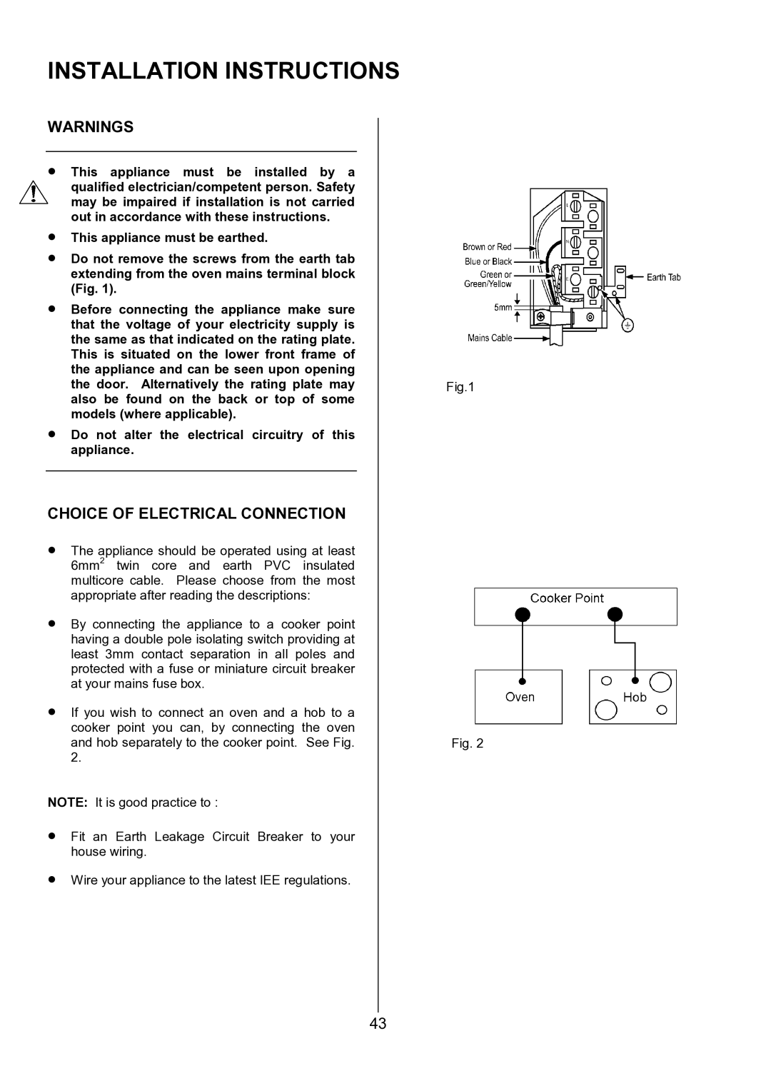 AEG 311704300, U7101-4 manual Installation Instructions, Choice of Electrical Connection 