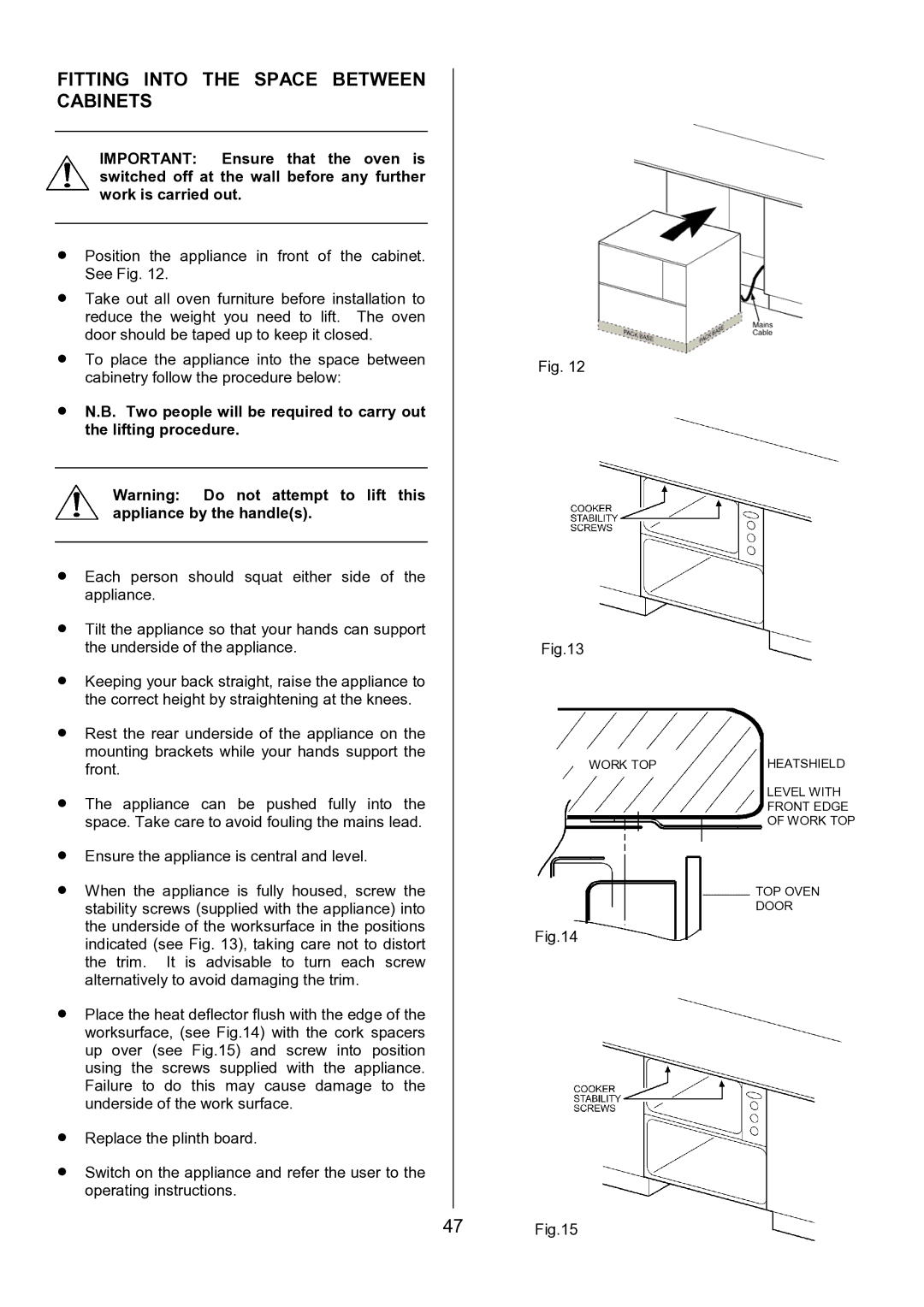 AEG 311704300, U7101-4 manual Fitting Into the Space Between Cabinets 