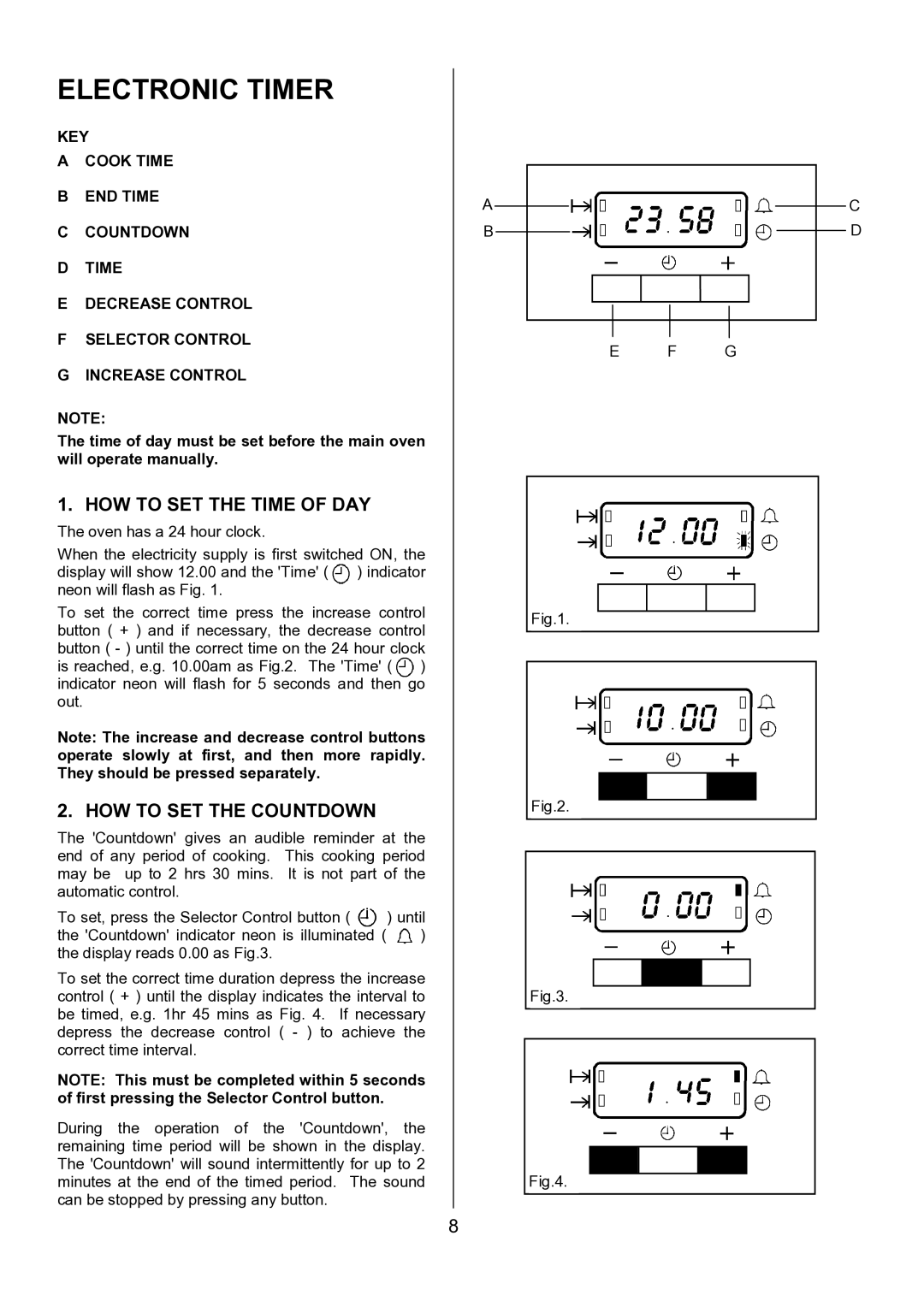 AEG U7101-4, 311704300 manual Electronic Timer, HOW to SET the Time of DAY, HOW to SET the Countdown 