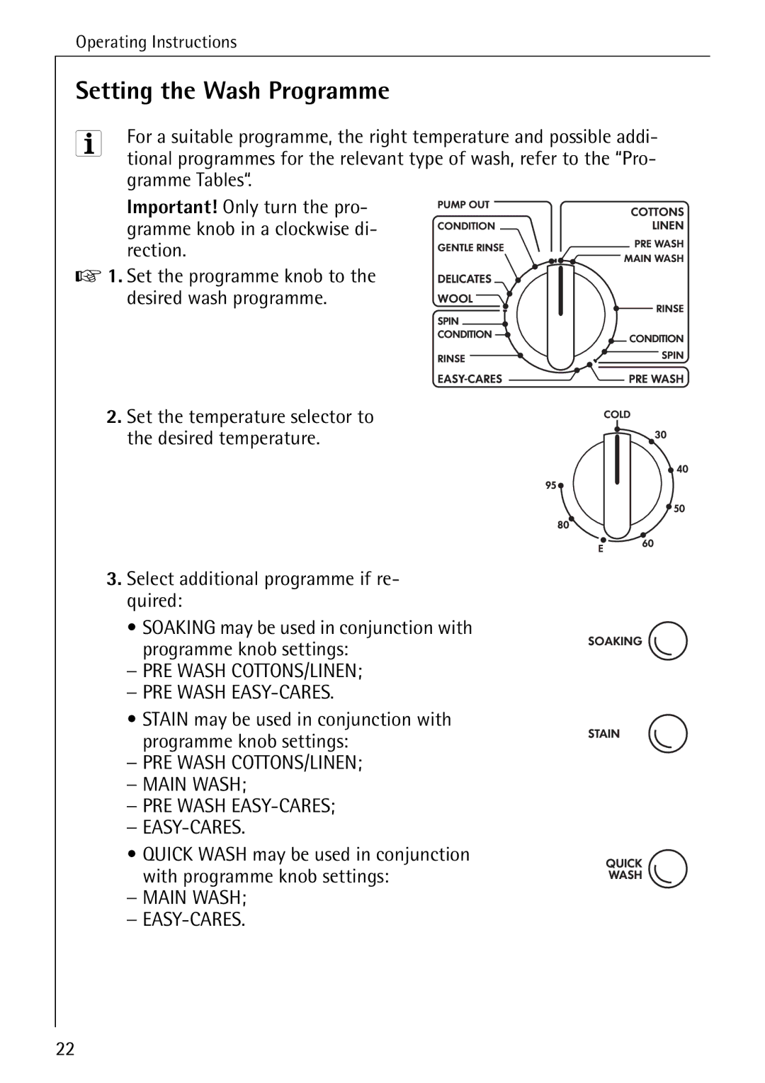 AEG W 1230 manual Setting the Wash Programme 