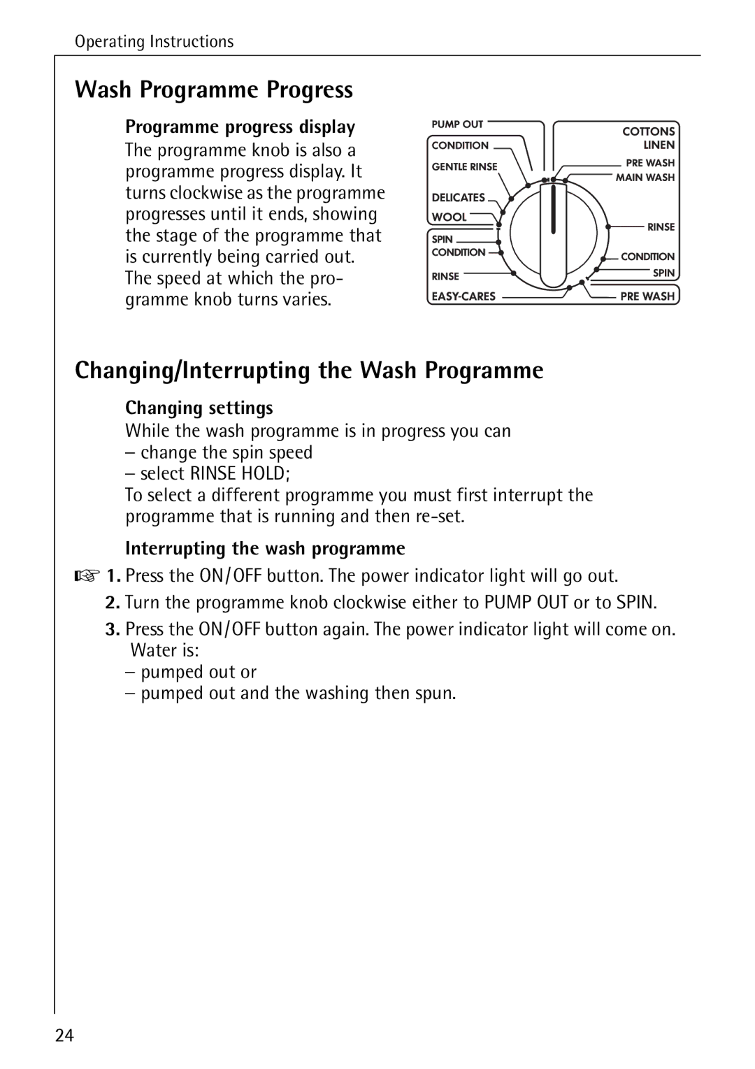 AEG W 1230 manual Wash Programme Progress, Changing/Interrupting the Wash Programme, Programme progress display 