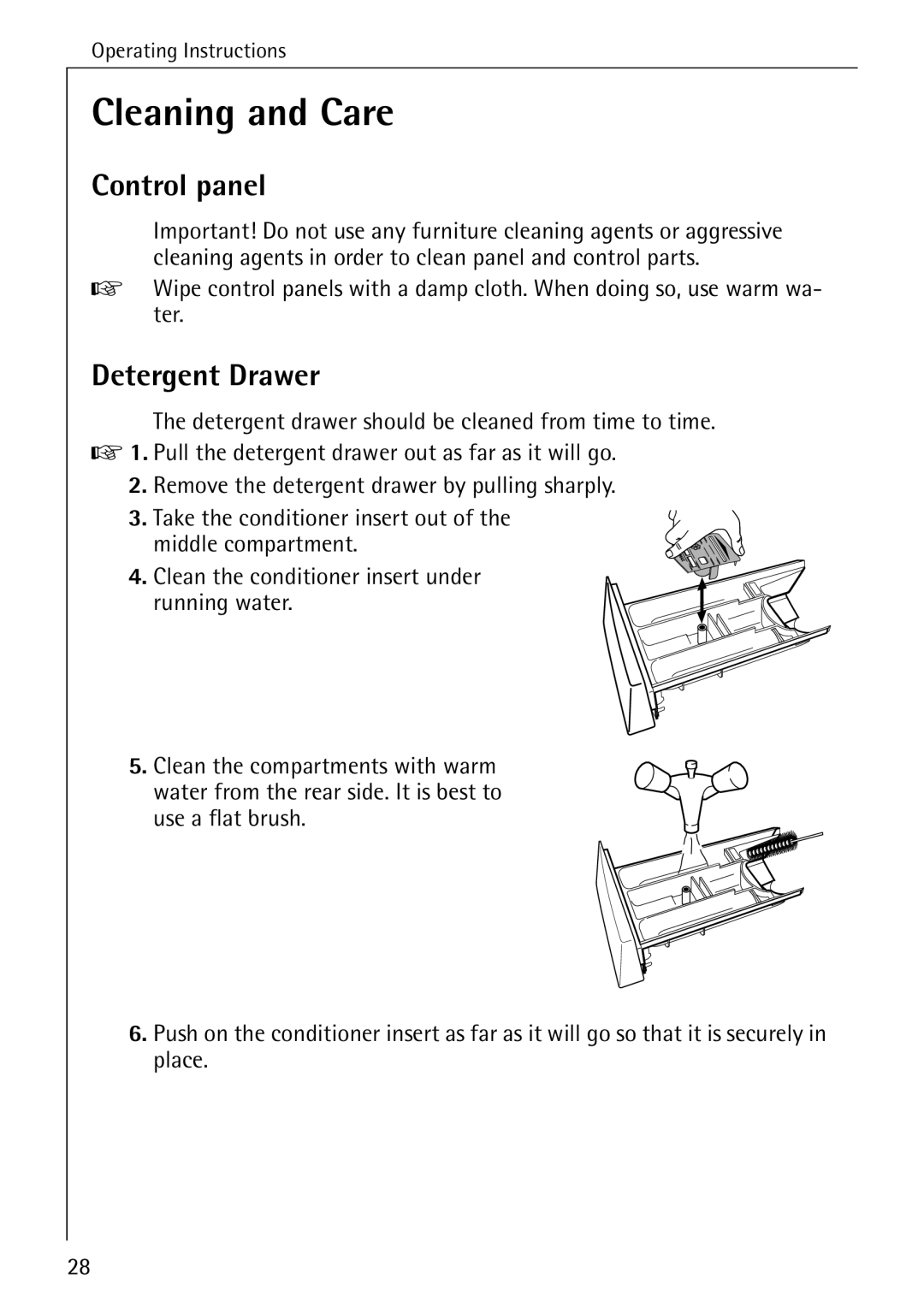 AEG W 1230 manual Cleaning and Care, Detergent Drawer 