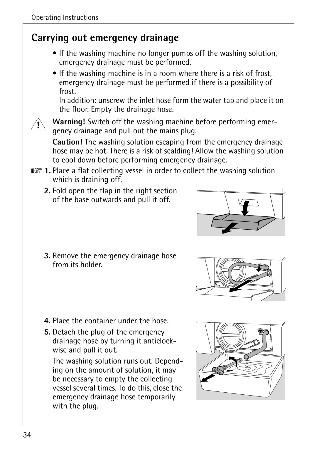 AEG W 1230 manual Carrying out emergency drainage 