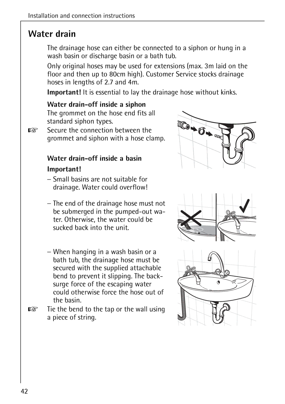 AEG W 730 manual Water drain-off inside a basin 