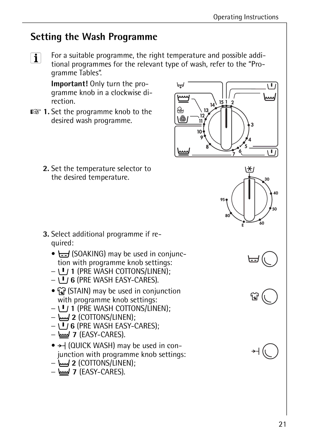 AEG W 808 manual Setting the Wash Programme 