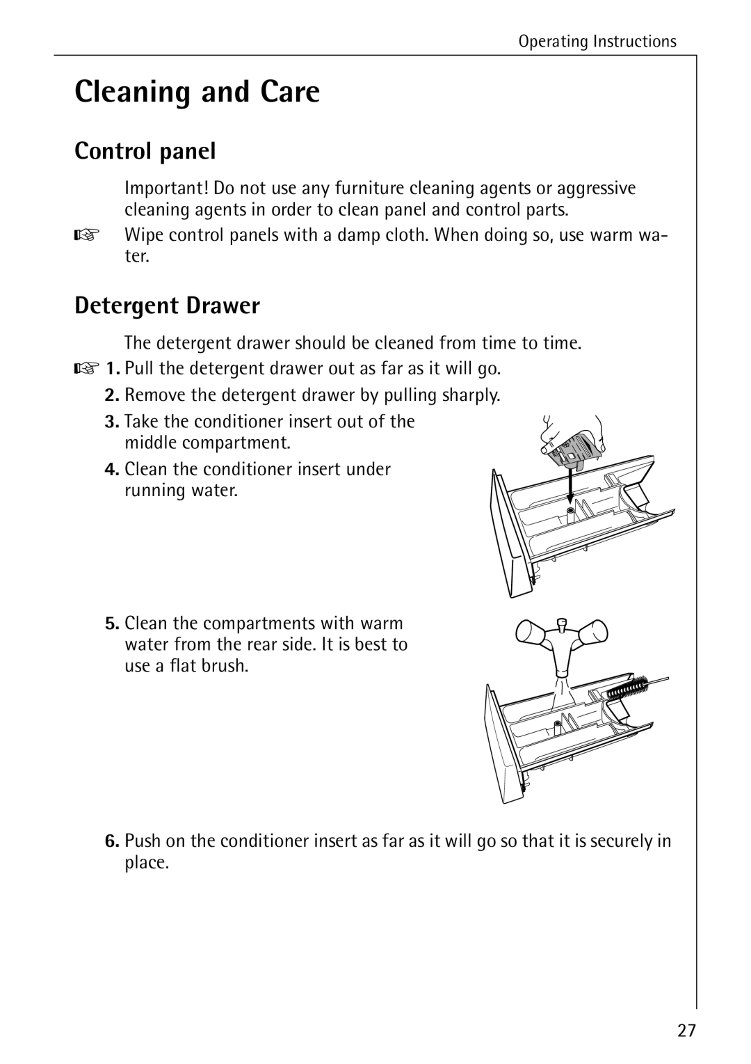 AEG W 808 manual Cleaning and Care, Detergent Drawer 