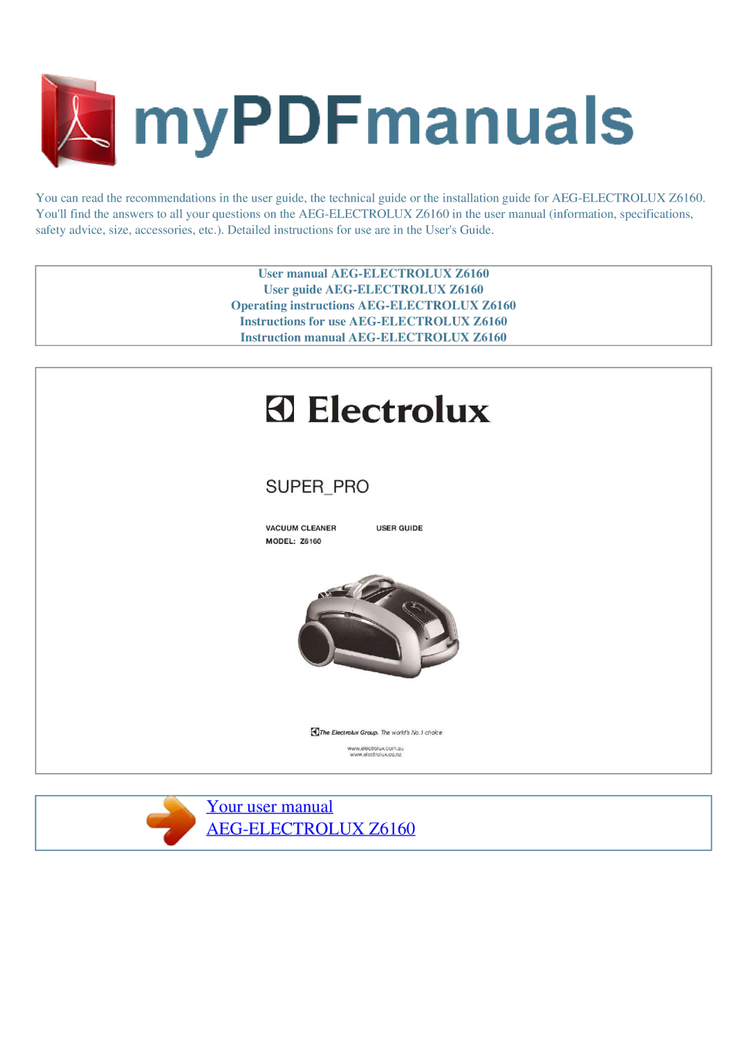 AEG user manual AEG-ELECTROLUX Z6160 