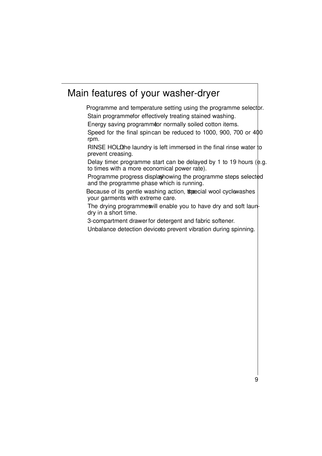 Aegis Micro 12820 manual Main features of your washer-dryer 