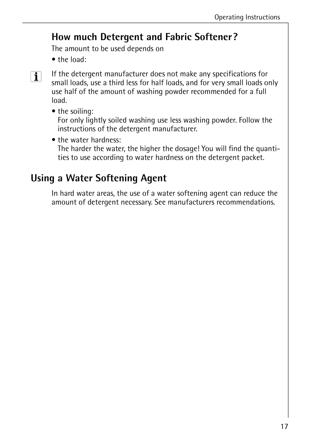 Aegis Micro 50420 manual How much Detergent and Fabric Softener?, Using a Water Softening Agent 