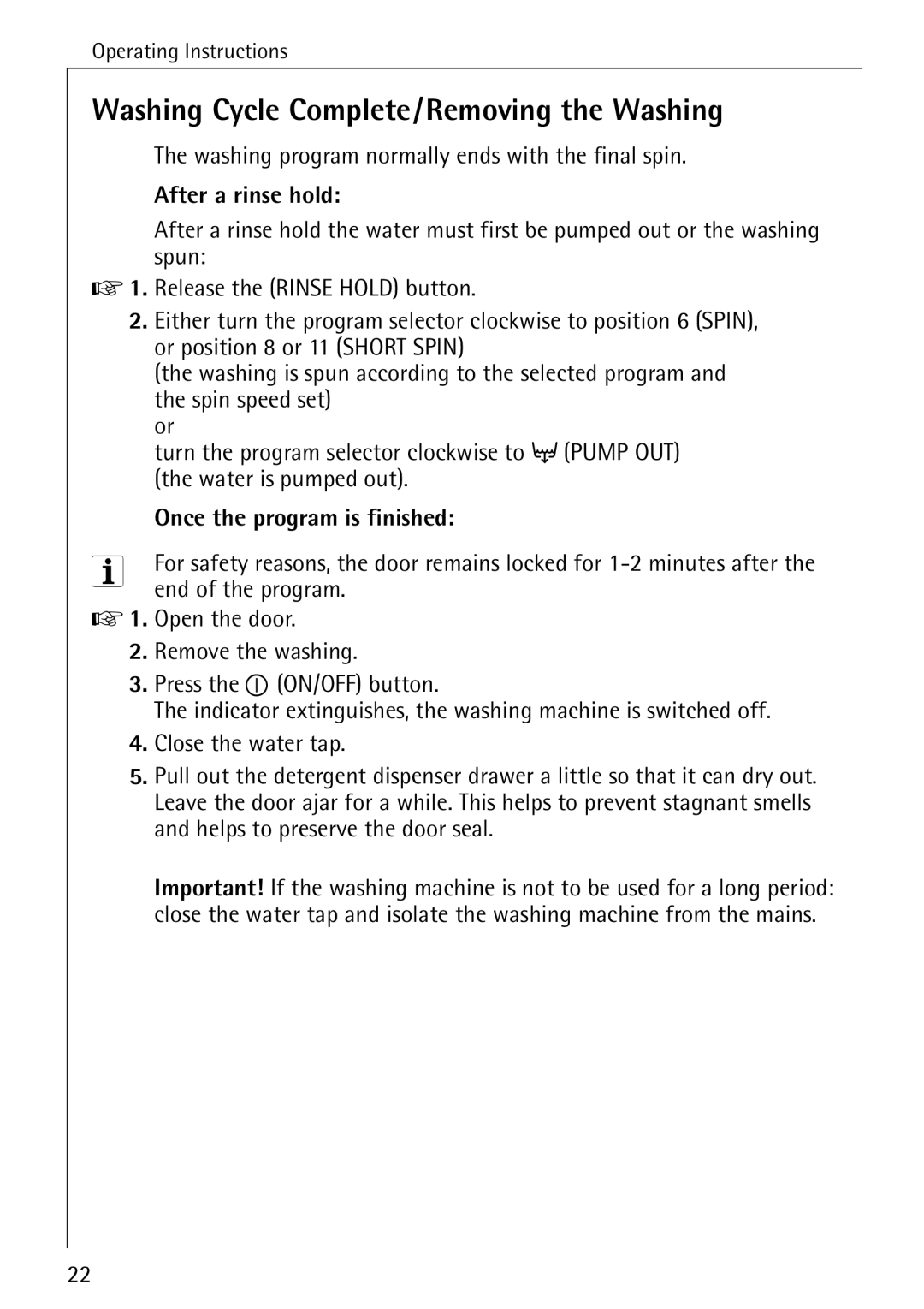 Aegis Micro 50420 manual Washing Cycle Complete/Removing the Washing 