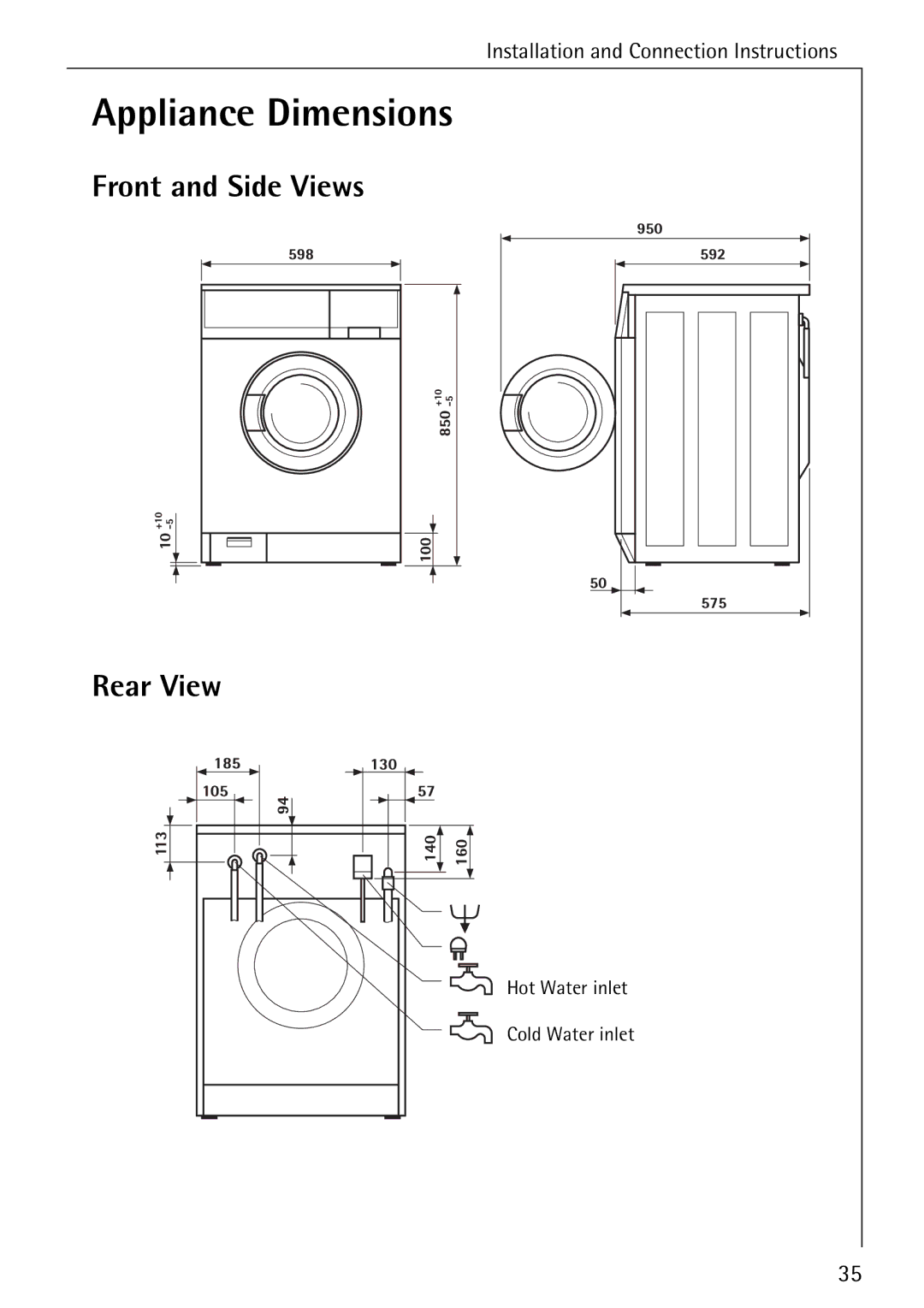 Aegis Micro 50420 manual Appliance Dimensions, Front and Side Views, Rear View 