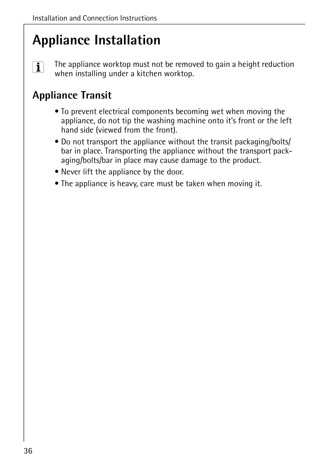 Aegis Micro 50420 manual Appliance Installation, Appliance Transit 