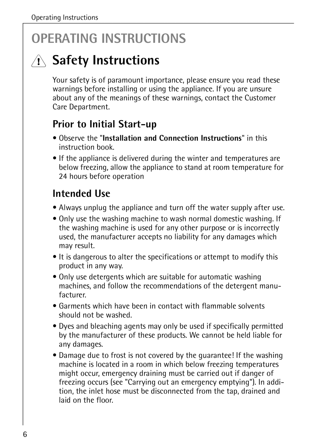 Aegis Micro 50420 manual Safety Instructions, Prior to Initial Start-up, Intended Use 