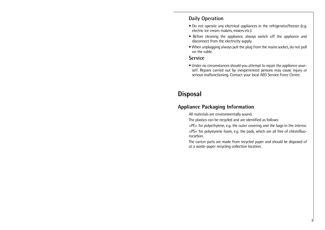 Aegis Micro C 8 16 41-4i installation instructions Disposal, Daily Operation, Service, Appliance Packaging Information 