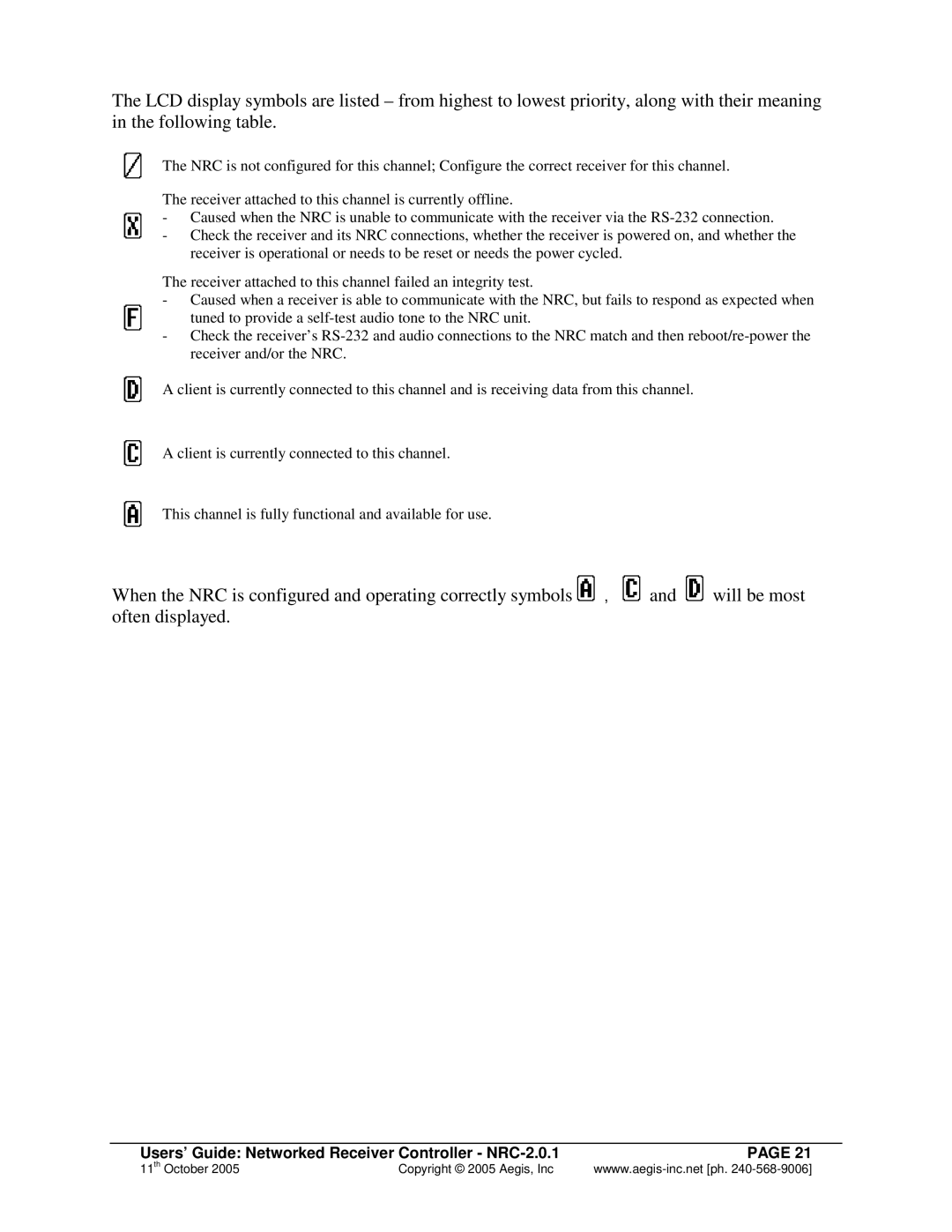 Aegis Micro NRC 2.0.1 manual Users’ Guide Networked Receiver Controller NRC-2.0.1 